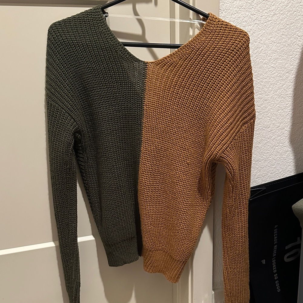 Two-Tone Green and Brown Women's Sweater
